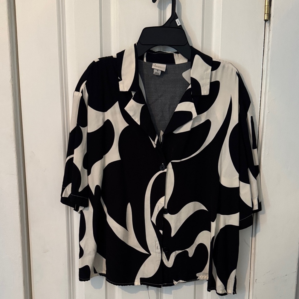 a new day Black and White Button Down Shirt